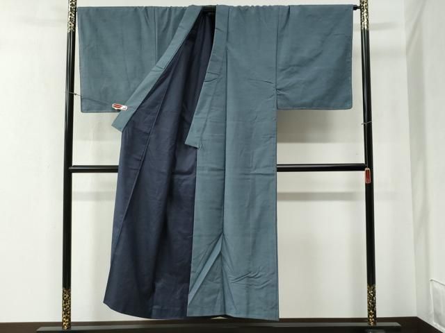 平和屋着物○男性 紬 色無地 留紺色 キングサイズ 正絹 逸品 未使用