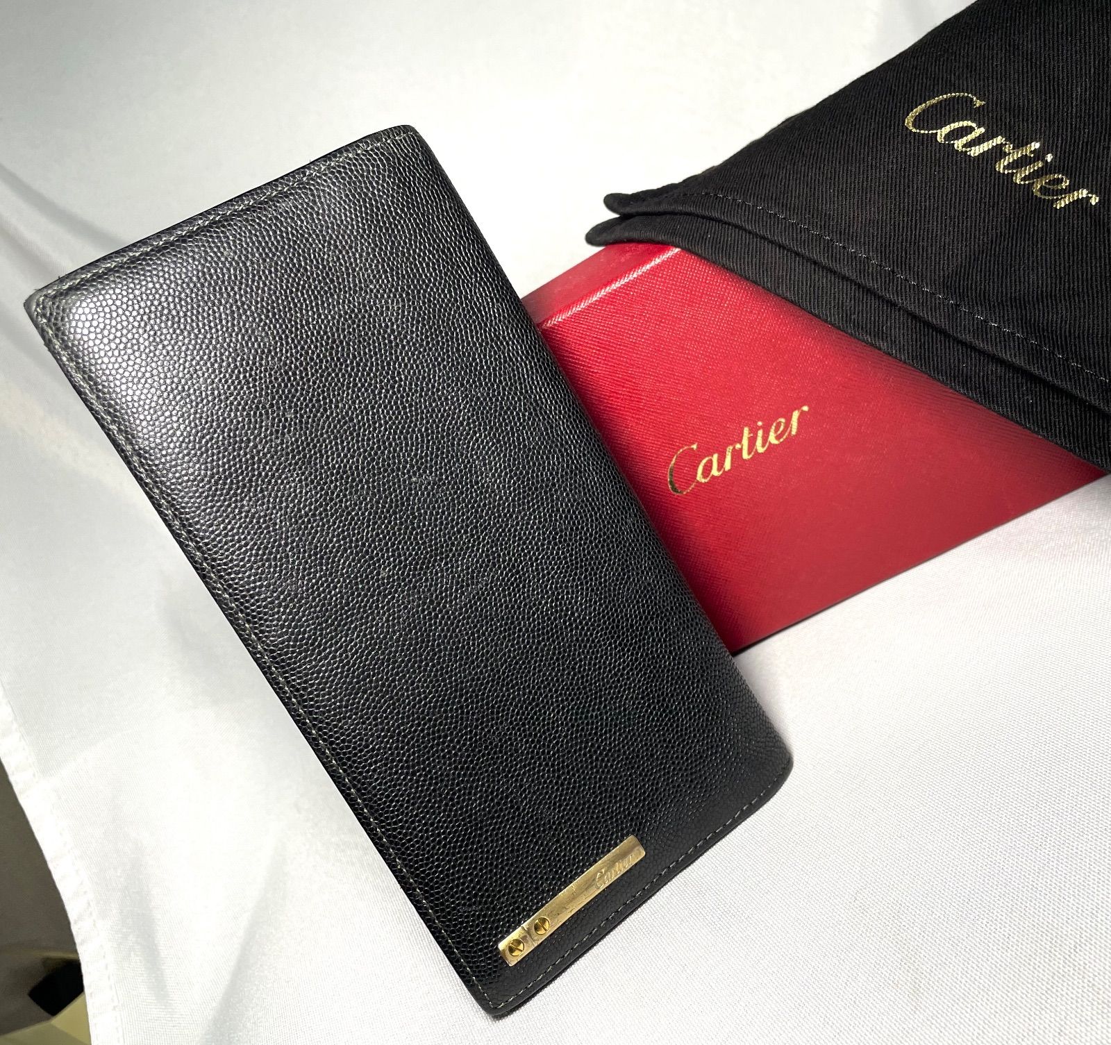 Cartier カルティエ サントス ブランドロゴ レザー長財布 黒 ブラック