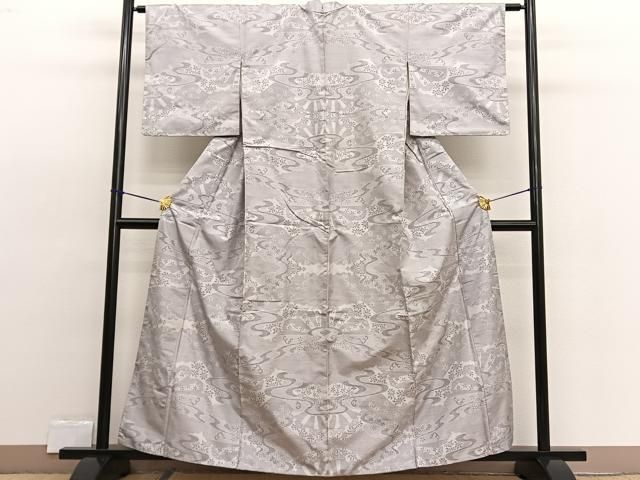 平和屋着物○本場大島紬 藤絹織物謹製 白大島 160亀甲 片輪車花文 証紙