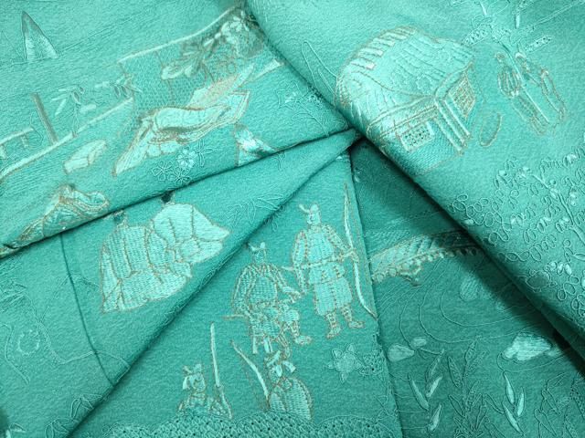 平和屋着物▽中国三大刺繍 スワトウ刺繍 汕頭刺繍 総刺繍 人物風景文