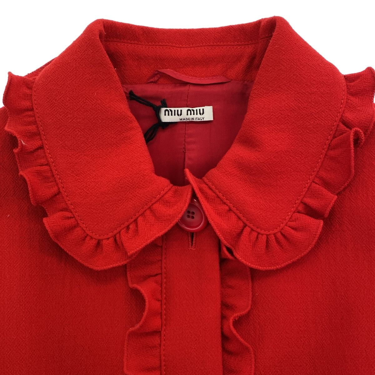 MIU MIU レッド コート miu miu ミュウミュウ フリルコート MS1232 レッド 38 - メルカリ