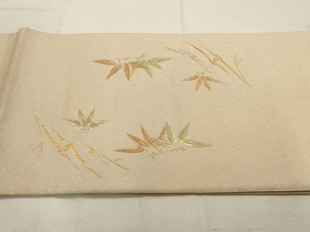 平和屋着物▽綴れ 太鼓柄袋帯 笹竹文 金通し地 正絹 逸品 AABD8124wj