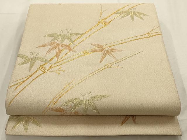 平和屋着物▽綴れ 太鼓柄袋帯 笹竹文 金通し地 正絹 逸品 AABD8124wj