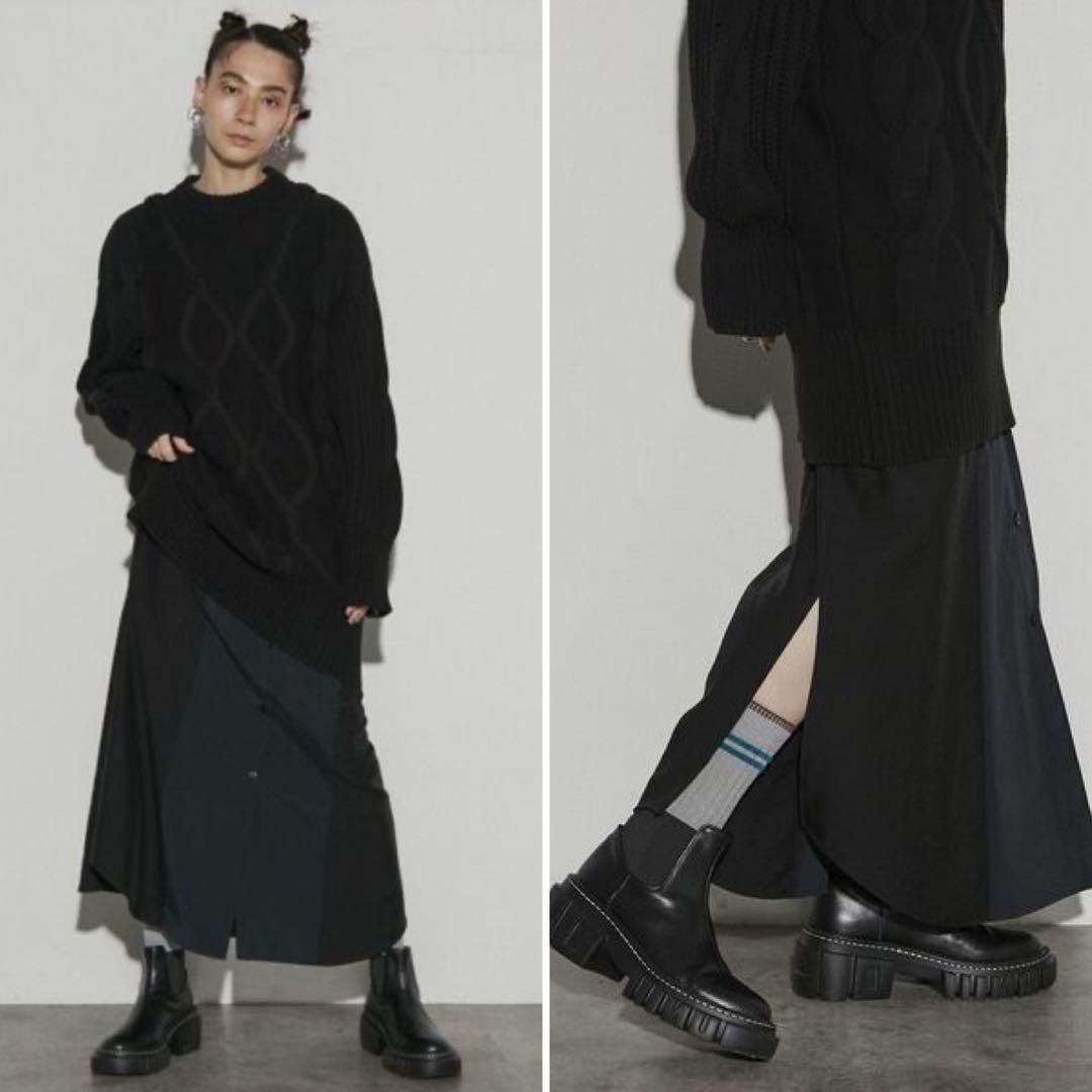 UN3D. レイヤードケーブルニットワンピース F ブラック UN3D. 定価5.9万 レイヤードケーブルニットワンピース F ブラック 美品