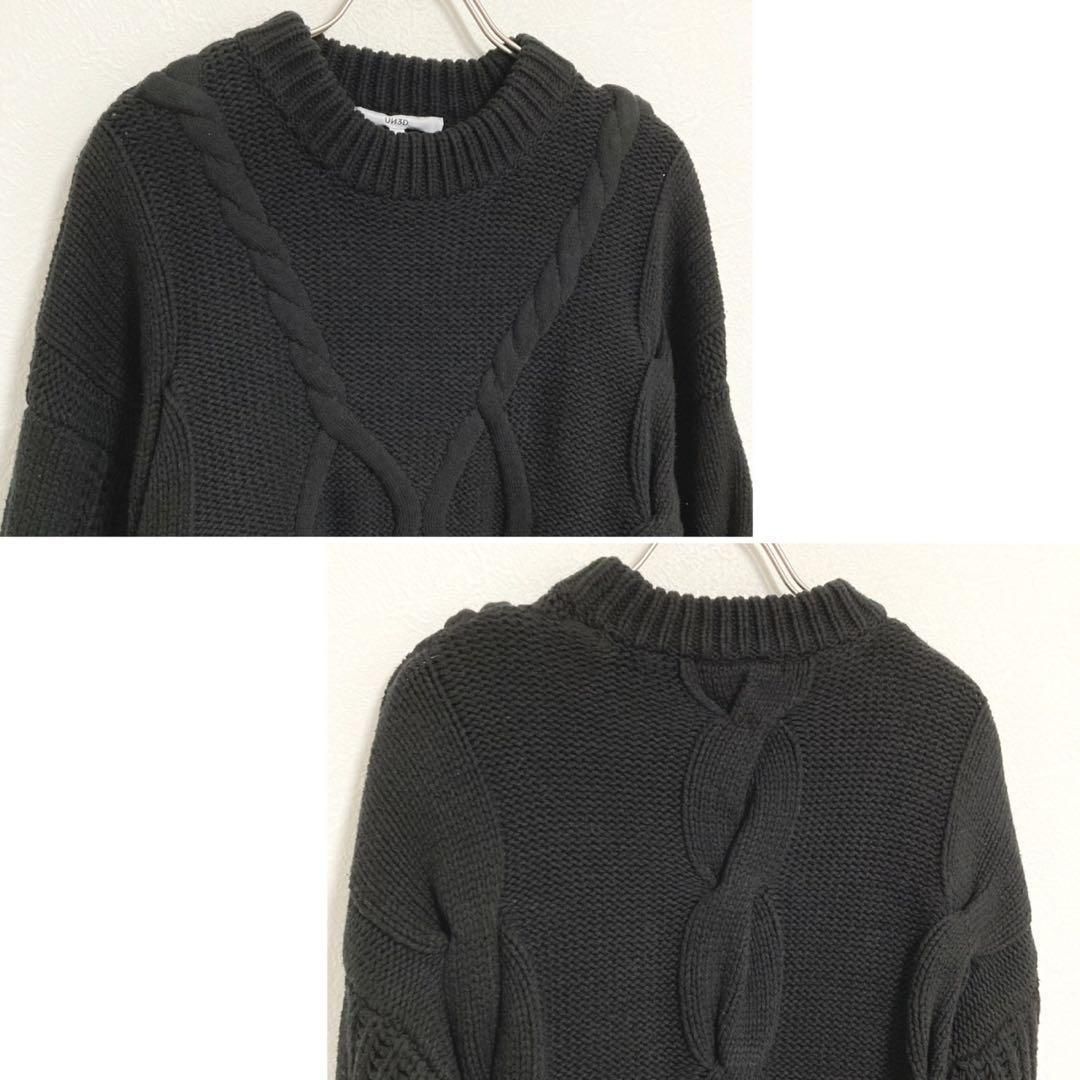 UN3D. 定価5.9万 レイヤードケーブルニットワンピース F ブラック 美品