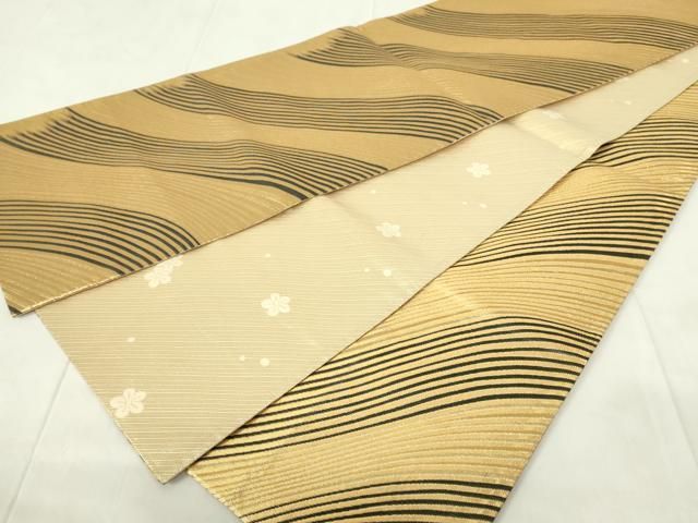 平和屋着物◎佐賀錦 両面 全通柄袋帯 流水文 金糸 正絹 逸品