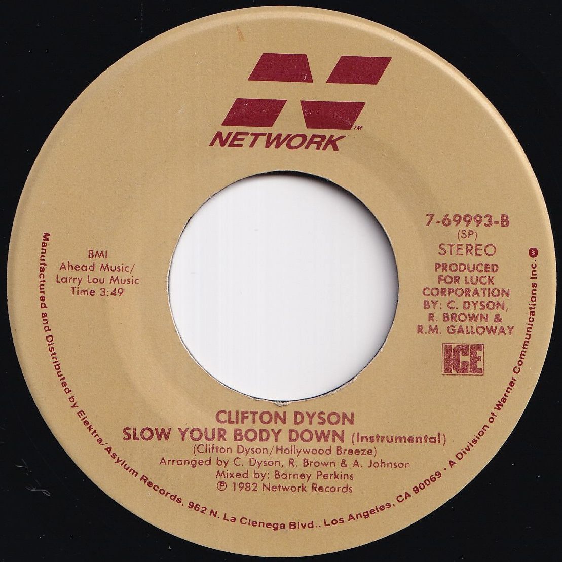 Clifton Dyson Slow Your Body Down / (Instrumental) Network US 7