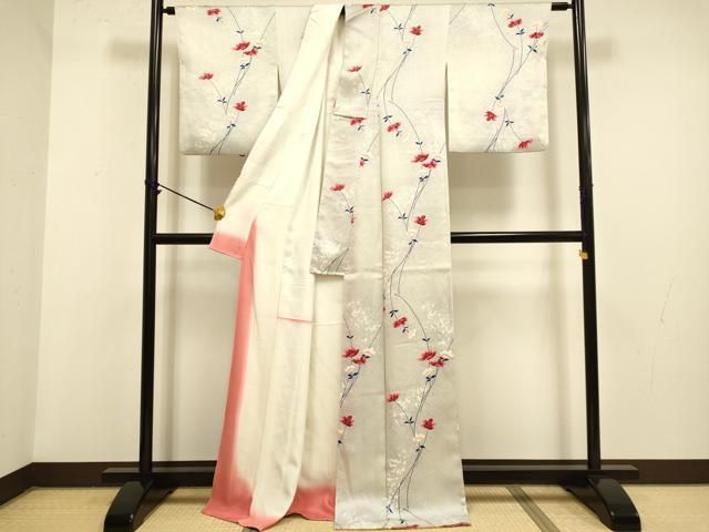 平和屋着物□上質な小紋 手描き 草花文 暈し染め 正絹 逸品 DAAZ5382du