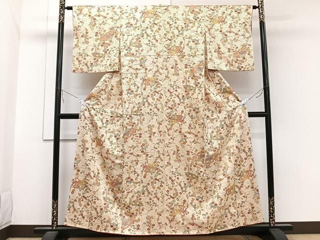 平和屋着物●訪問着　駒刺繍　草花文　金彩　正絹　逸品　AABD0469fy 平和屋着物□訪問着 駒刺繍 扇面花文 金彩 正絹 逸品 AAAM6281sa 平和