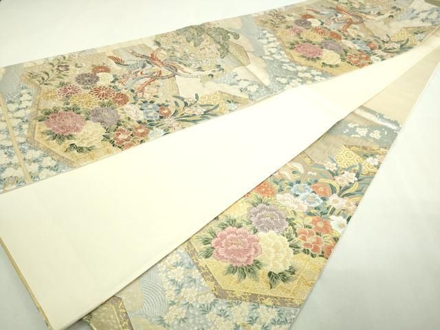 平和屋本店▽六通柄袋帯 唐織 屏風鳳凰花柄文 本金 正絹 逸品