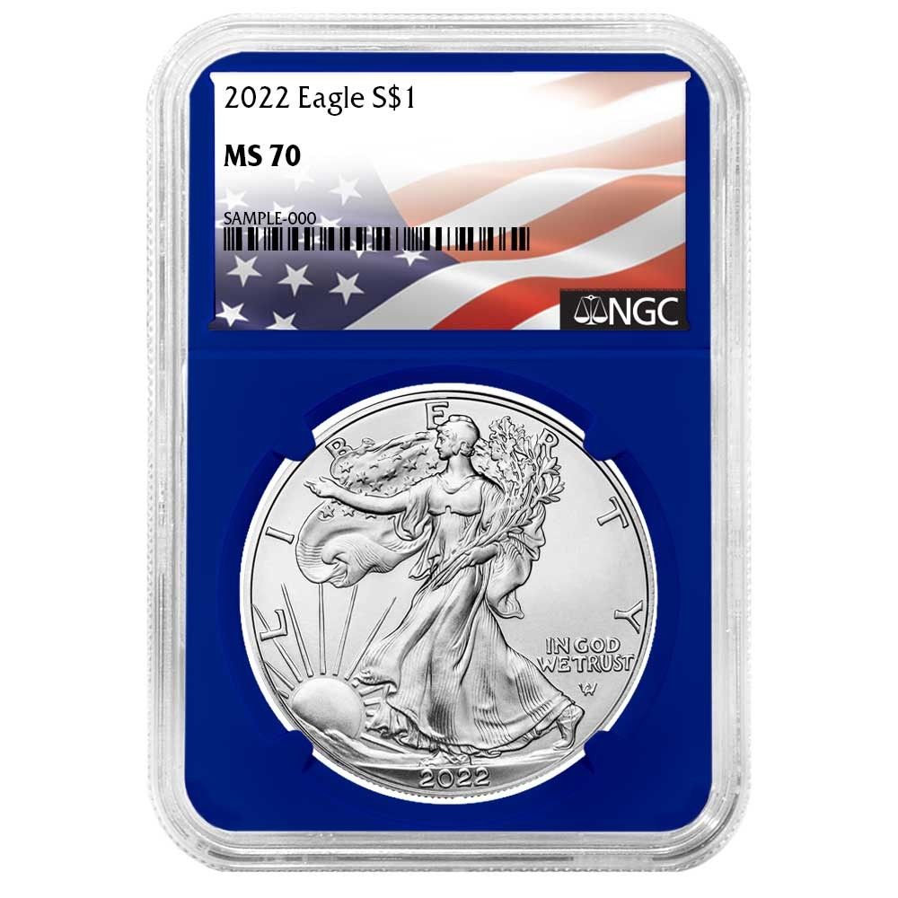 2022年 1ドル アメリカン シルバー イーグル NGC MS70 フラッグラベル
