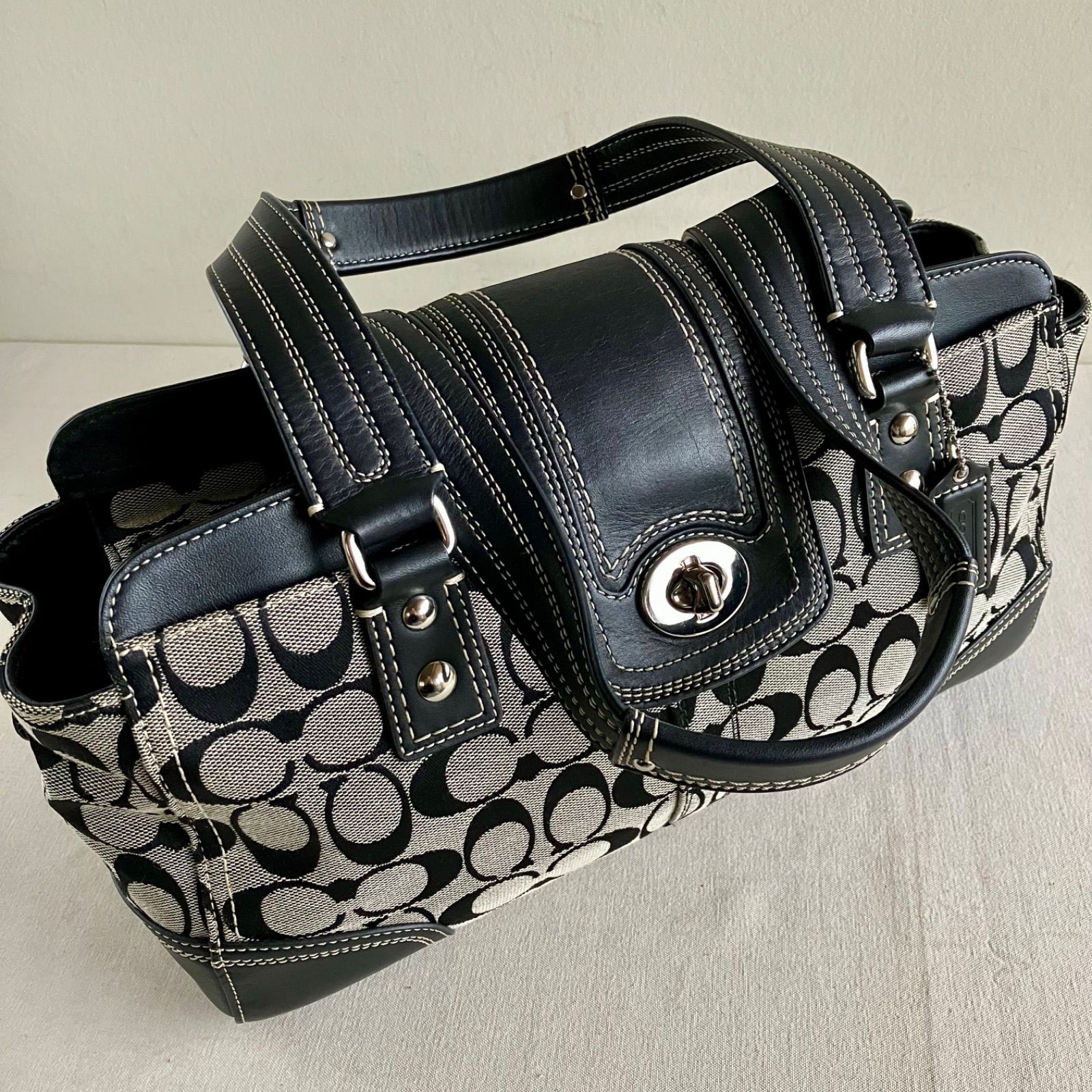 Coach Vintage Y2K Hampton Signature Purse Shoulder Bag Black 