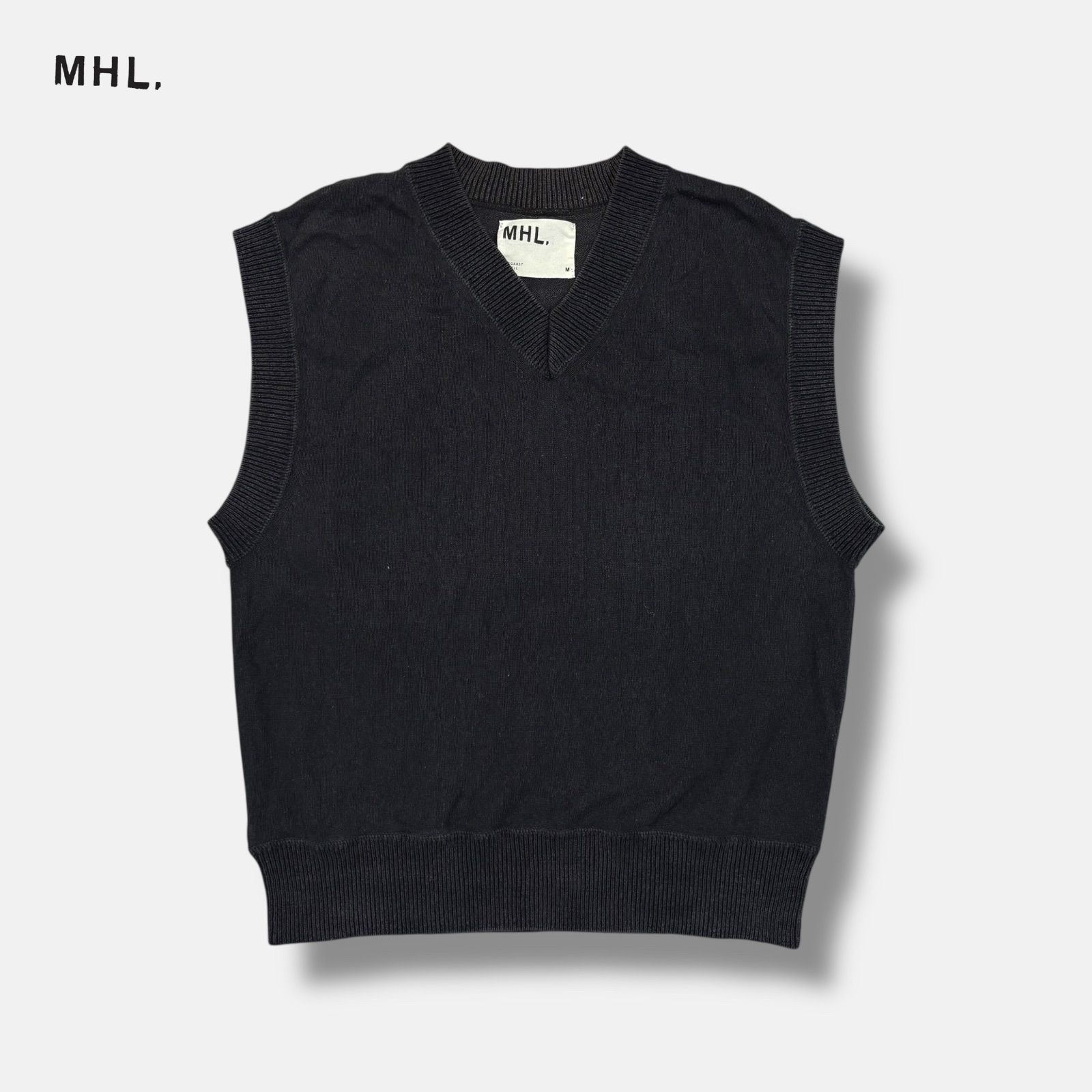 MARGARET HOWELL コットンキャンバス 厚手ベスト ブラック M MARGARET HOWELL コットンキャンバス 厚手ベスト ブラック M