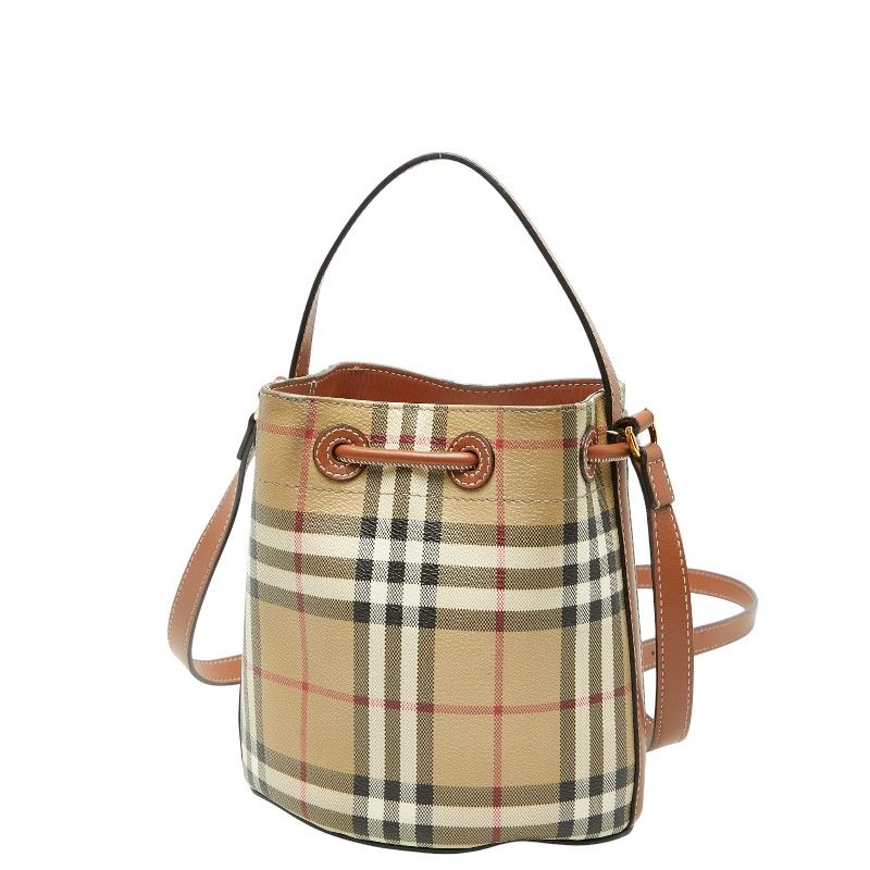 バーバリー PVC ハンドバッグ ロゴプレート ノバチェック ベージュ 三層式 バーバリー ノバチェック TBロゴ ハンドバッグ ショルダーバッグ 2WAY