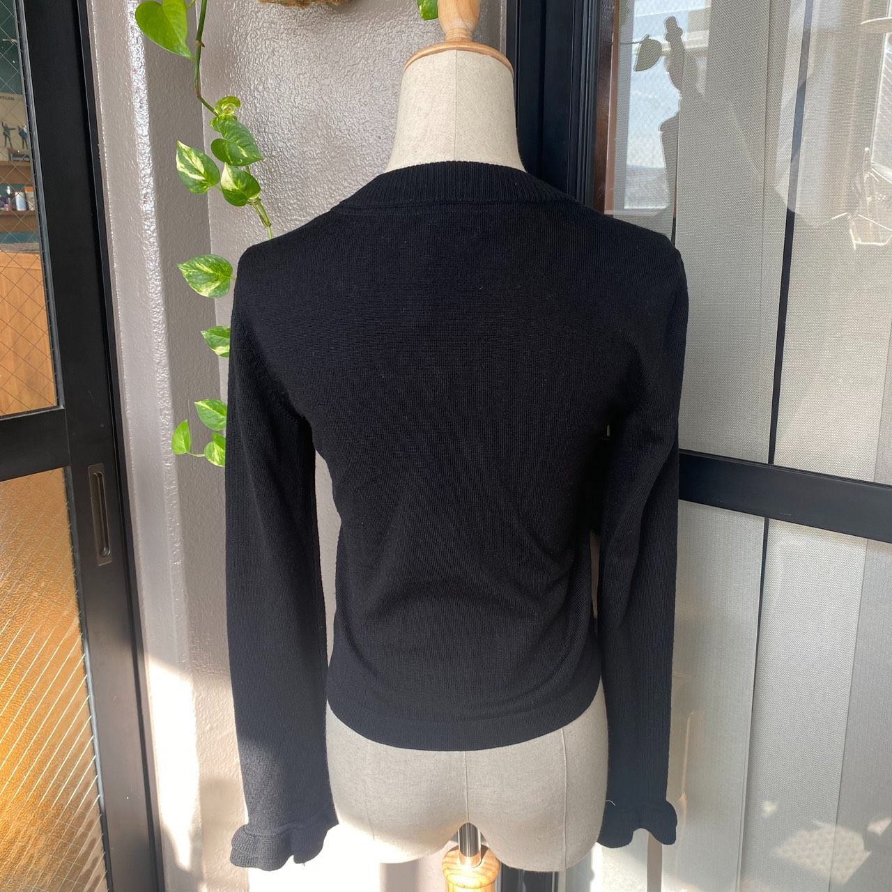 BURBERRY BLUE LABEL ウールカーディガン 黒 38 バーバリーブルー