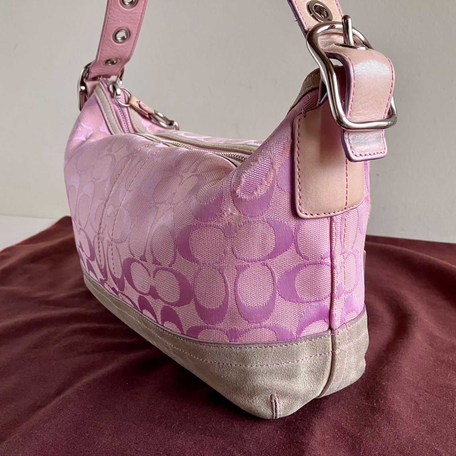 Vintage Coach East West Duffle Shoulder Bag Signature Pink Y2K