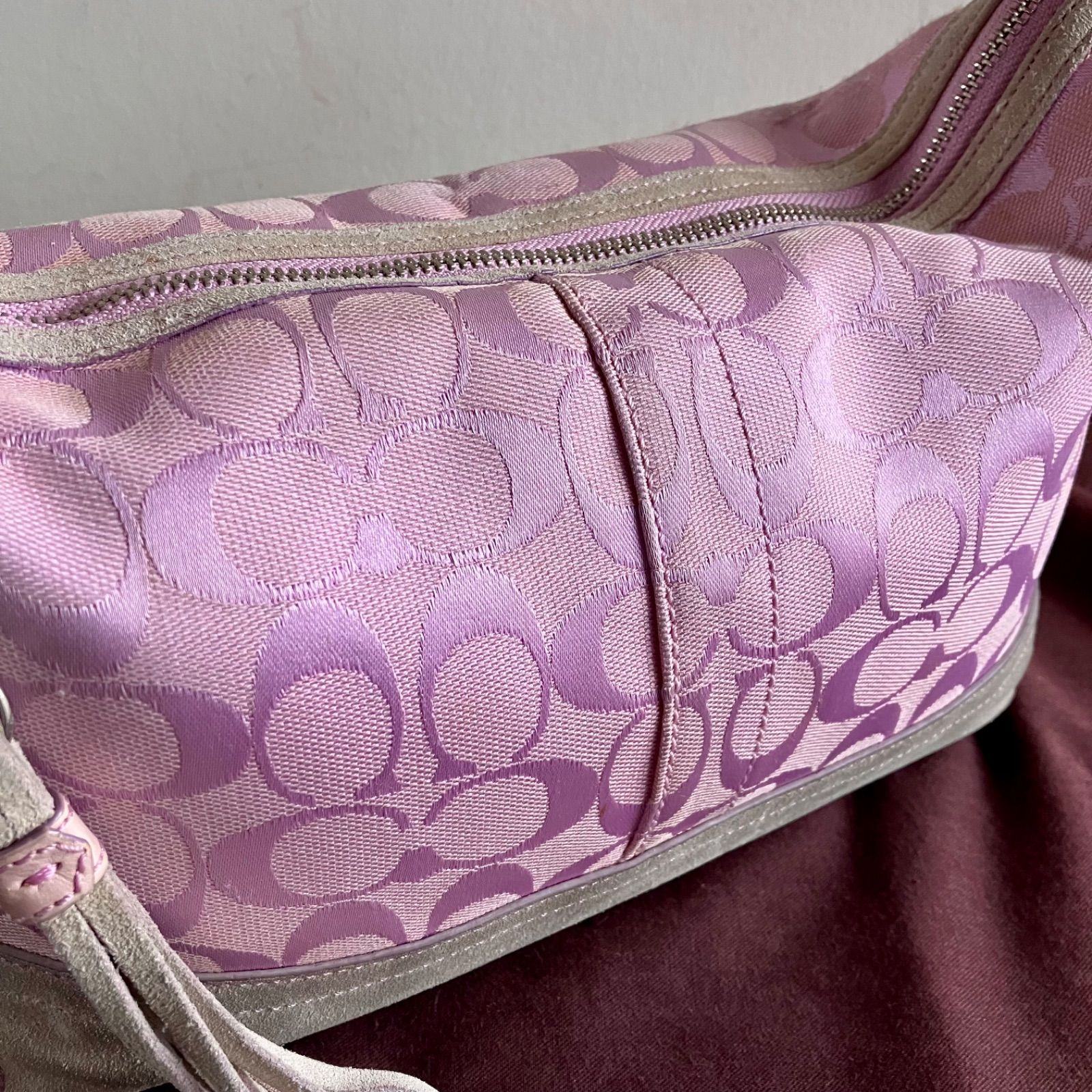 Vintage Coach East West Duffle Shoulder Bag Signature Pink Y2K