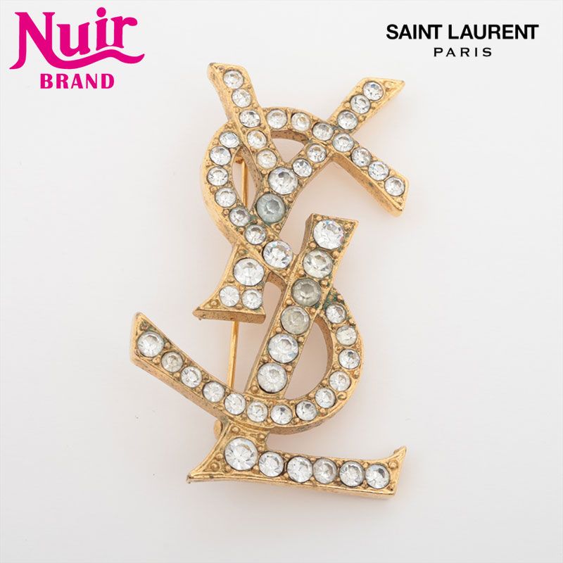 【M7】イヴサンローラン YSL ロゴ ブローチ ラインストーン ゴールド Saint Laurent イヴサンローラン ロゴ ラインストーン ブローチ