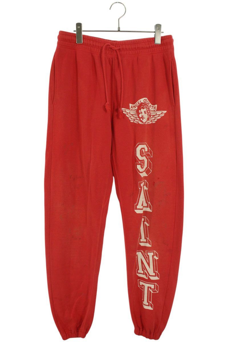 セントマイケル サイズ:S  22SS  SM-S22-0000-052 ユーズド加工エンジェルプリントロングパンツ 中古 BS99 セントマイケル 22SS SM-S22-0000-052 ユーズド加工エンジェルプリント