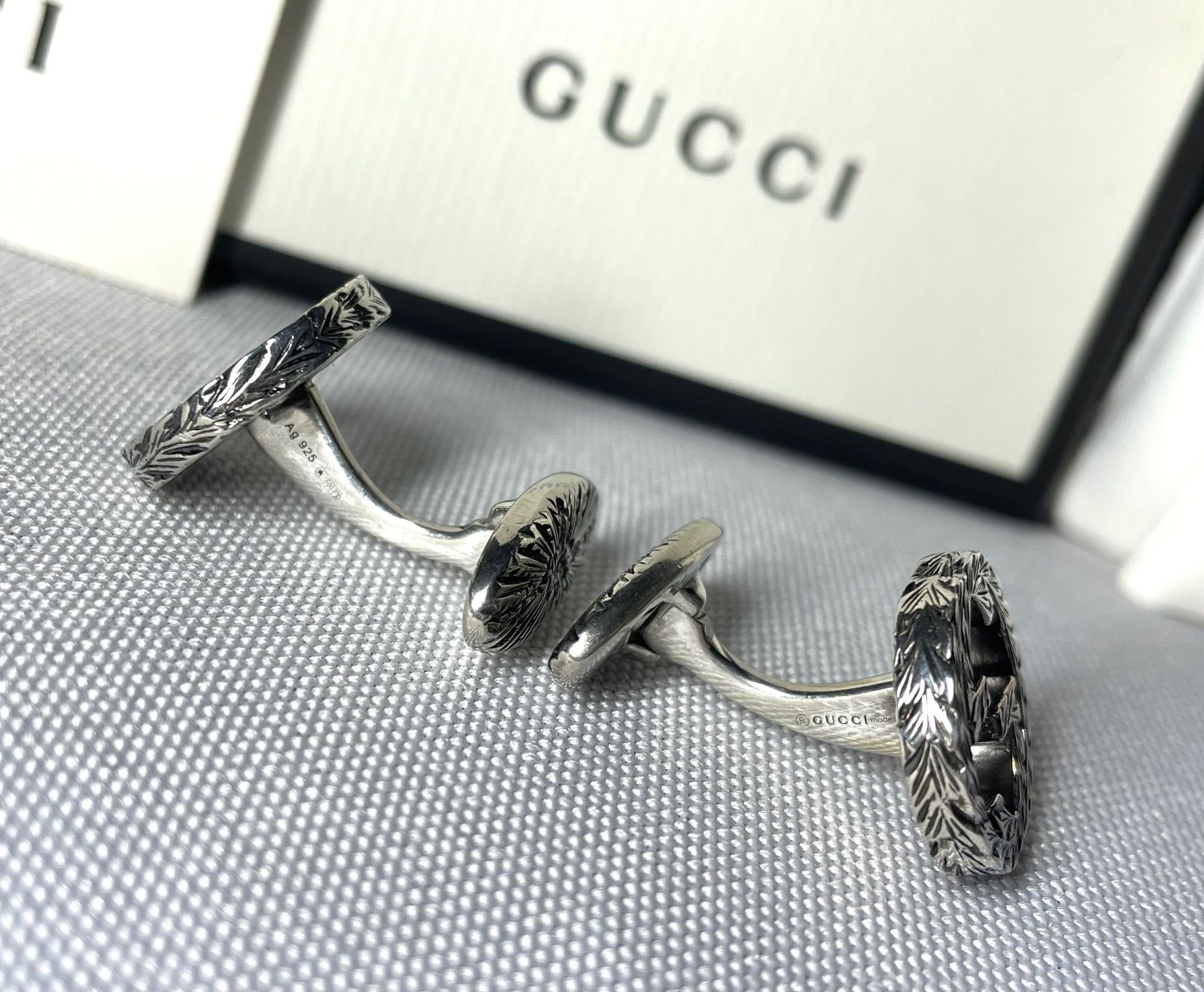 美品　GUCCI インターロッキングG シルバー925 カフリンクス　カフス インターロッキングG シルバー カフリンクス ・スターリングシルバー