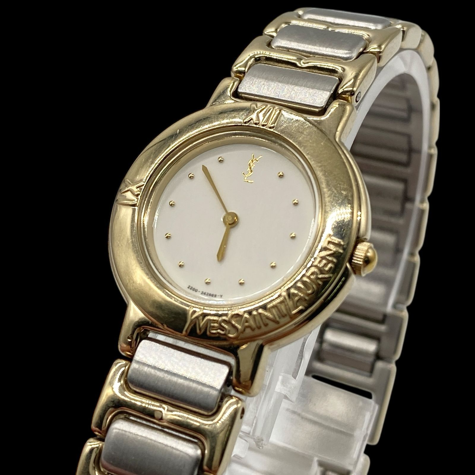 【新品電池/稼働】イヴサンローラン コンビ ゴールドウォッチ ローマン 時計 新品電池 稼働品 Yves Saint Laurent イヴサンローラン コンビ 腕時計