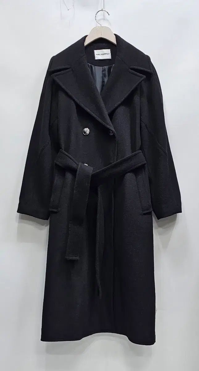 KARL LAGERFELD フランス製 カシミヤ コート 黒 N400 Karl Lagerfeld カールラガーフェルド ウール カシミア ベルト付き