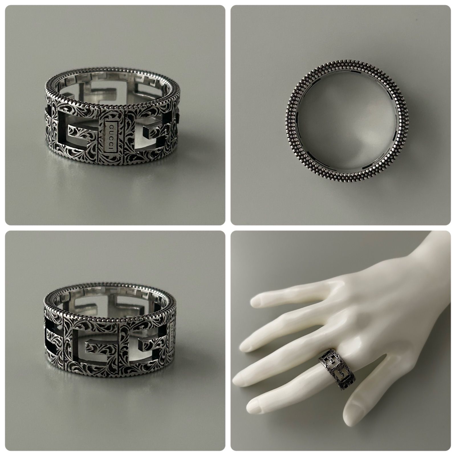 美品 GUCCI アラベスク Ag925 スクエアG リング シルバー 15号 グッチ GUCCI スクエアG アラベスク シルバーリング GUCCI グッチ G