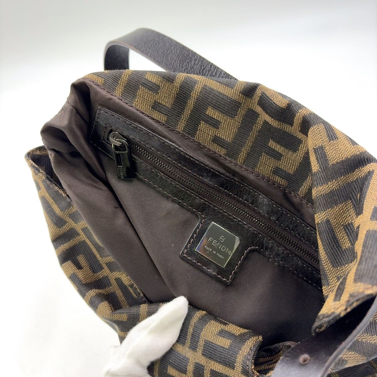 FENDI マンマバケット ズッキーノ レザー×キャンバス ダークブラウン