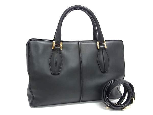 TODS トッズ ハンドバッグ Dキューブ ブラック レザー レディース 2WAY