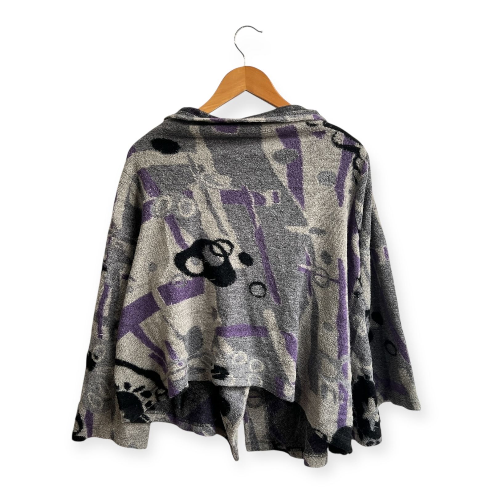 美品＊慈雨ジウ◆センソユニコ ふわり地柄 ビッグカラー 立体裁断 花柄ジャケット ジウ 慈雨 総柄 変形 ウール コットン ジャケット カーディガン サイズ