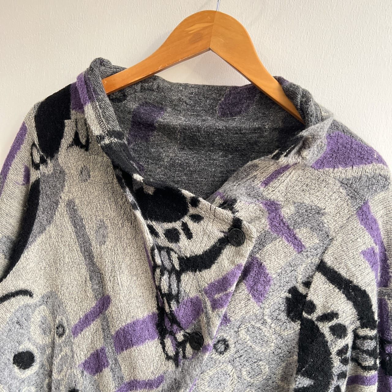 ジウ 慈雨 総柄 変形 ウール コットン ジャケット カーディガン サイズ