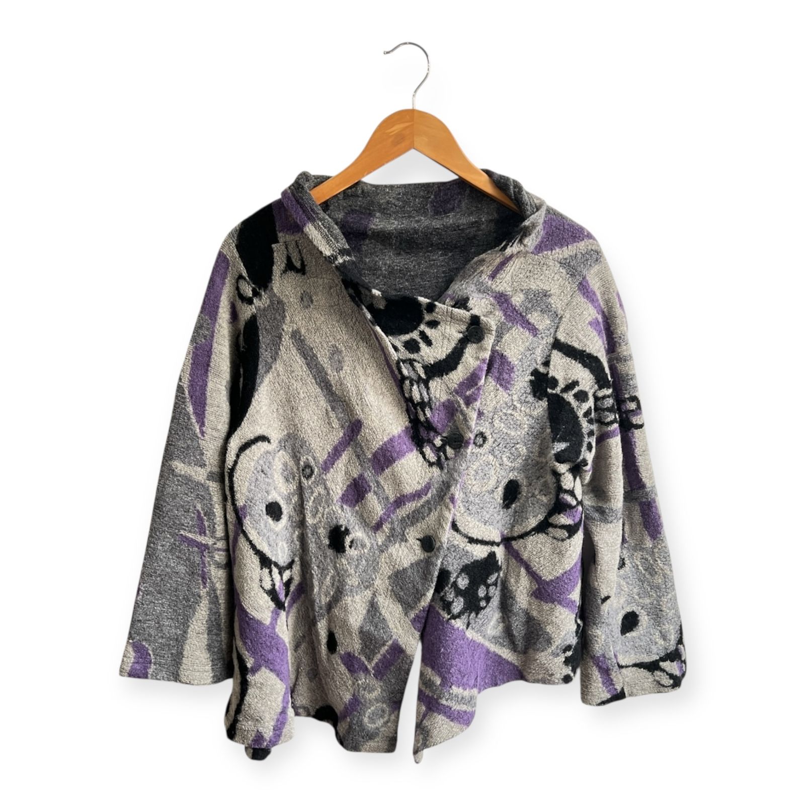 ジウ 慈雨 総柄 変形 ウール コットン ジャケット カーディガン サイズ