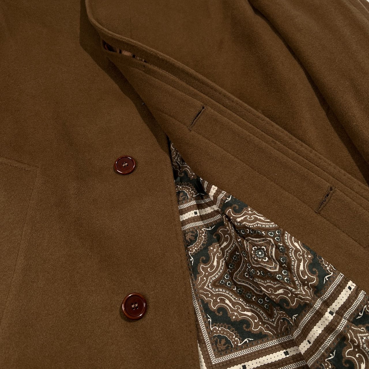 カシミヤ100％ ドイツ製 高級 KONIGLICH 裏地総柄 ロング コート 比翼