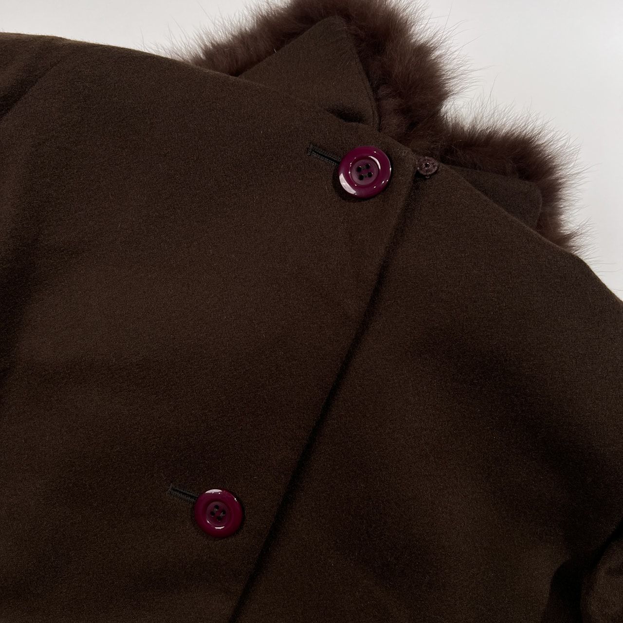 カシミヤ100% Cashmere 襟ファー付き ロング コート F フリーサイズ 