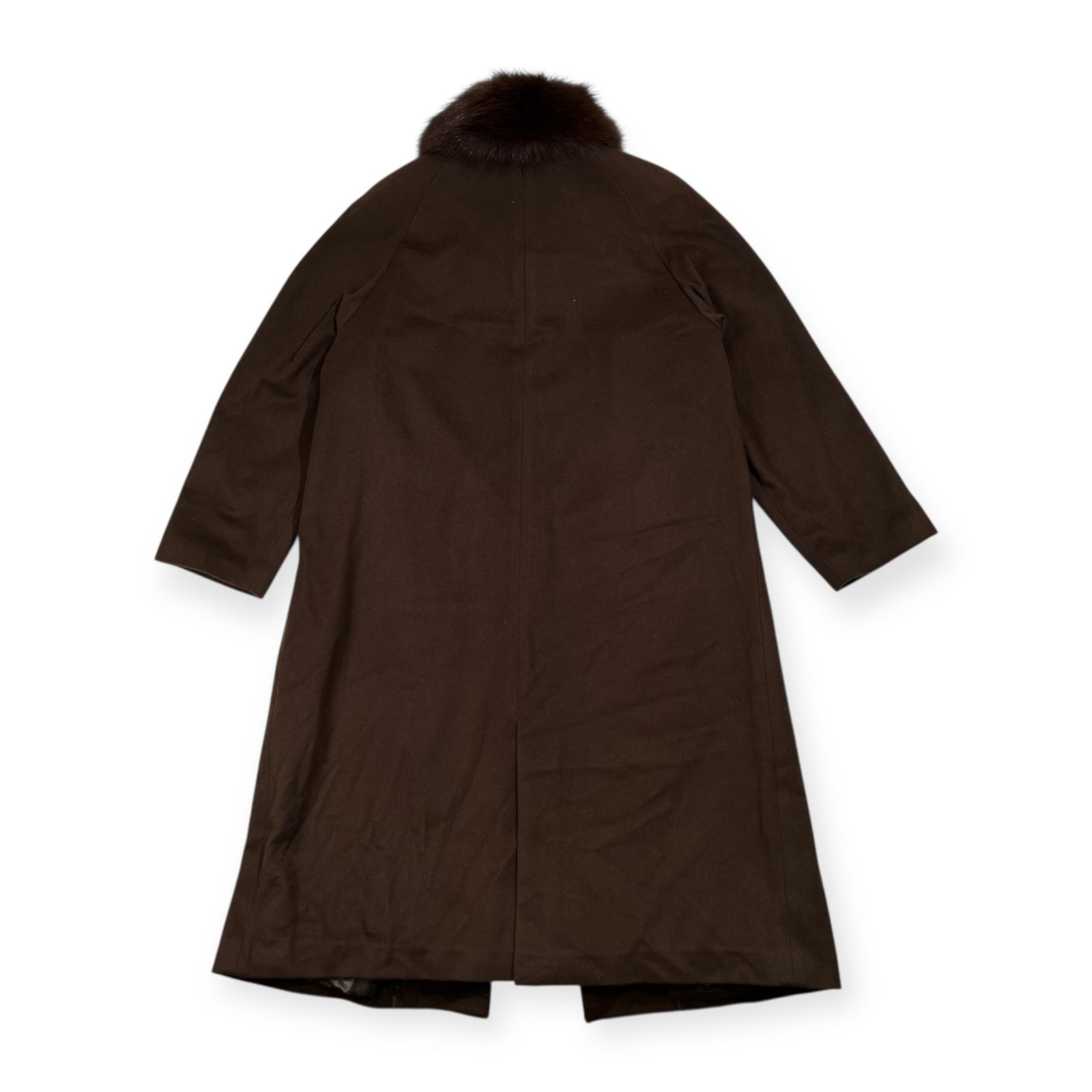 カシミヤ100% Cashmere 襟ファー付き ロング コート F フリーサイズ 