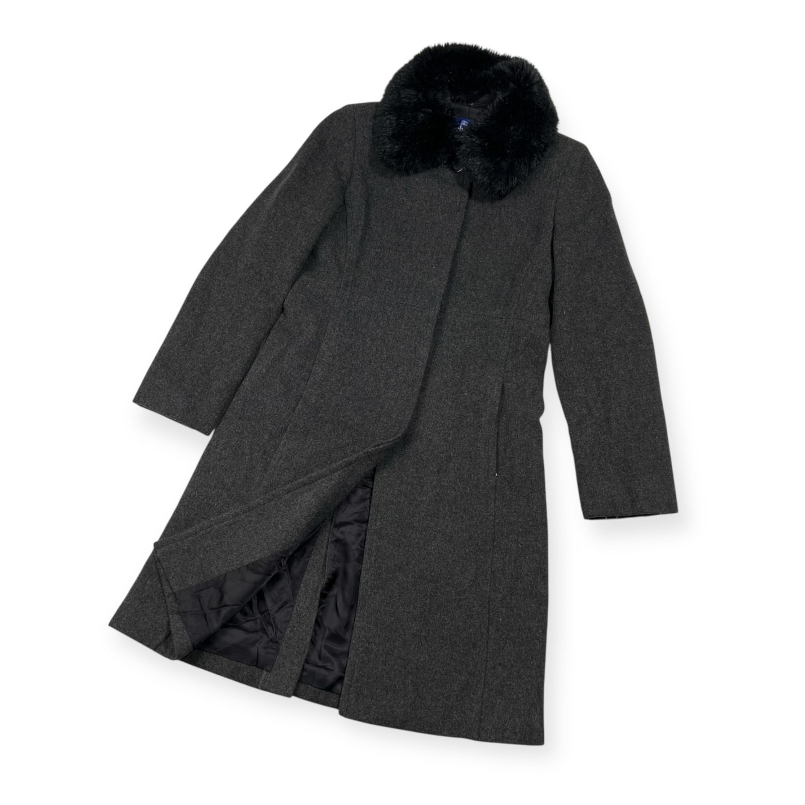 BURBERRY BLUE LABEL バーバリーブルーレーベル 襟ファー付き ウール