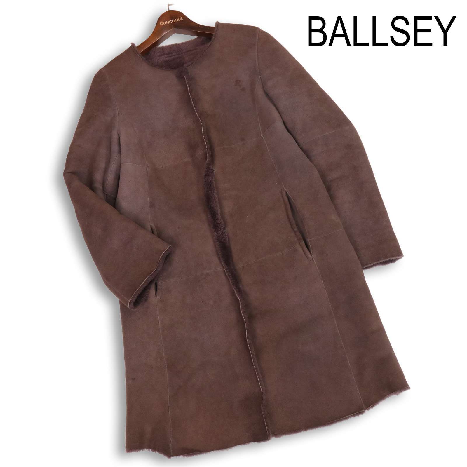 BALLSEY ボールジー 秋冬 羊革♪ ノーカラー リアル ムートン コート