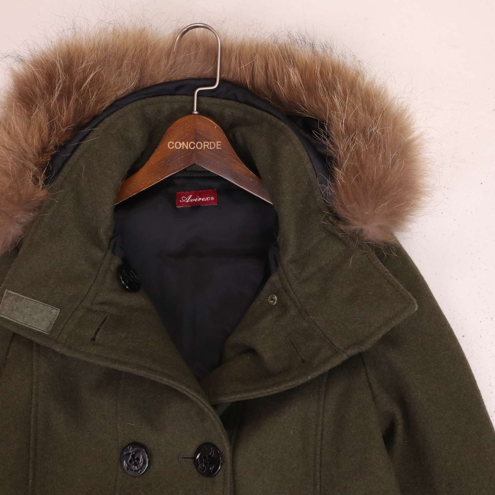 ［アヴィレックス AVIREX］メルトンウールジャケット ミリタリー A-1 良品 AVIREX メルトン ウール パーカー リアルファー Pコート ネイビー