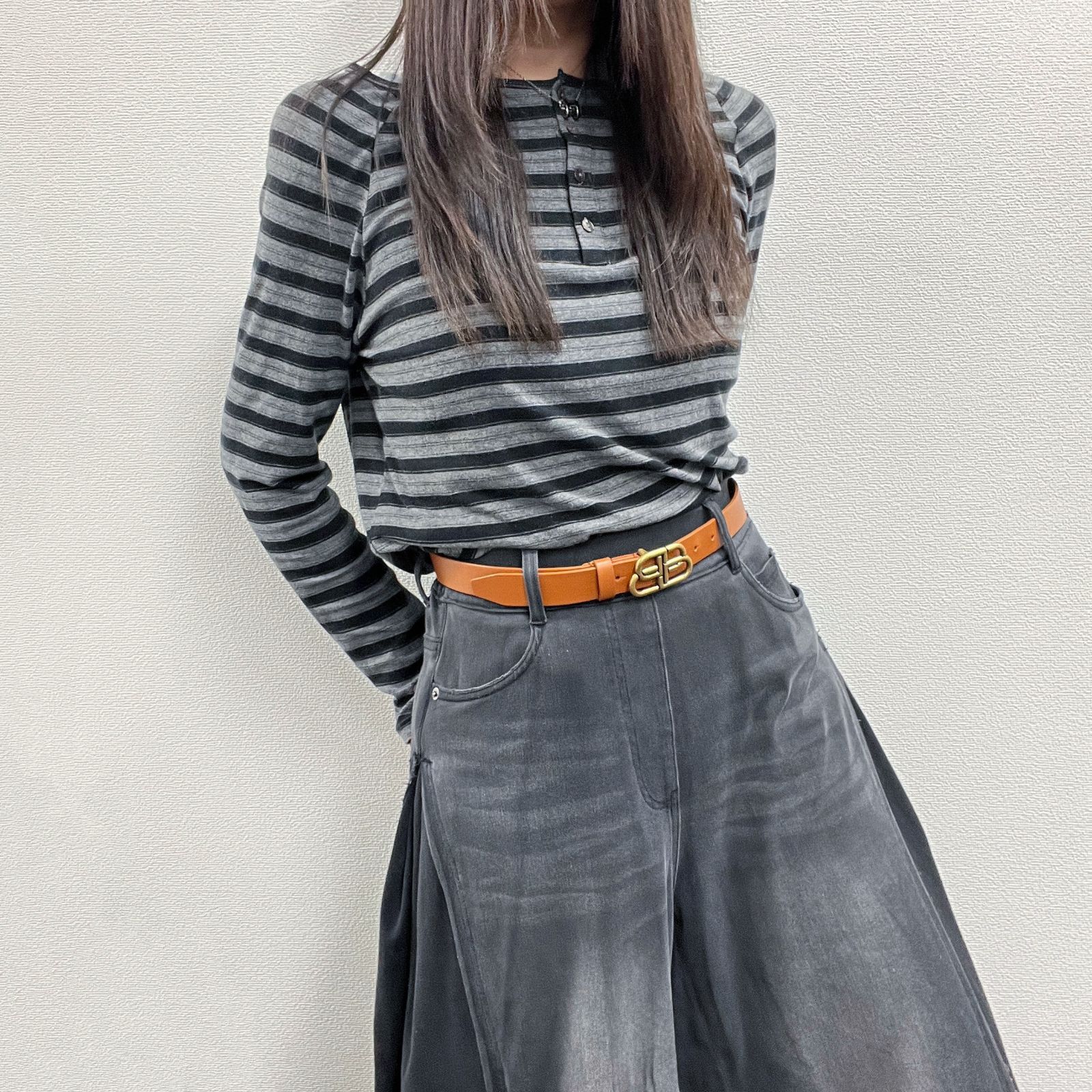 中古】BALENCIAGA バレンシアガ ベルト ブラウン レザー ヴィンテージ 