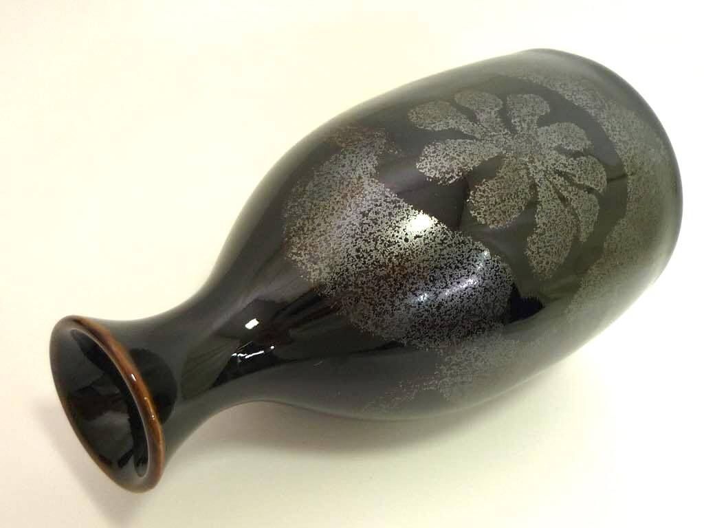 旧家蔵出 文化勲章 青木龍山 天目 酒器 お猪口2個 徳利セット ぐい呑