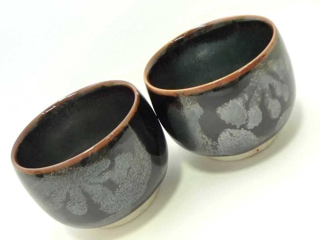 旧家蔵出 文化勲章 青木龍山 天目 酒器 お猪口2個 徳利セット ぐい呑