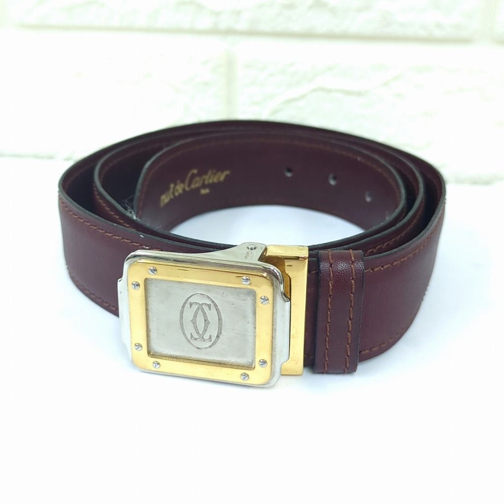 美品　Cartier ベルト　レザー　マストライン　ボルドー　シルバー　ゴールド 美品 Cartier ベルト レザー マストライン ボルドー シルバー ゴールド