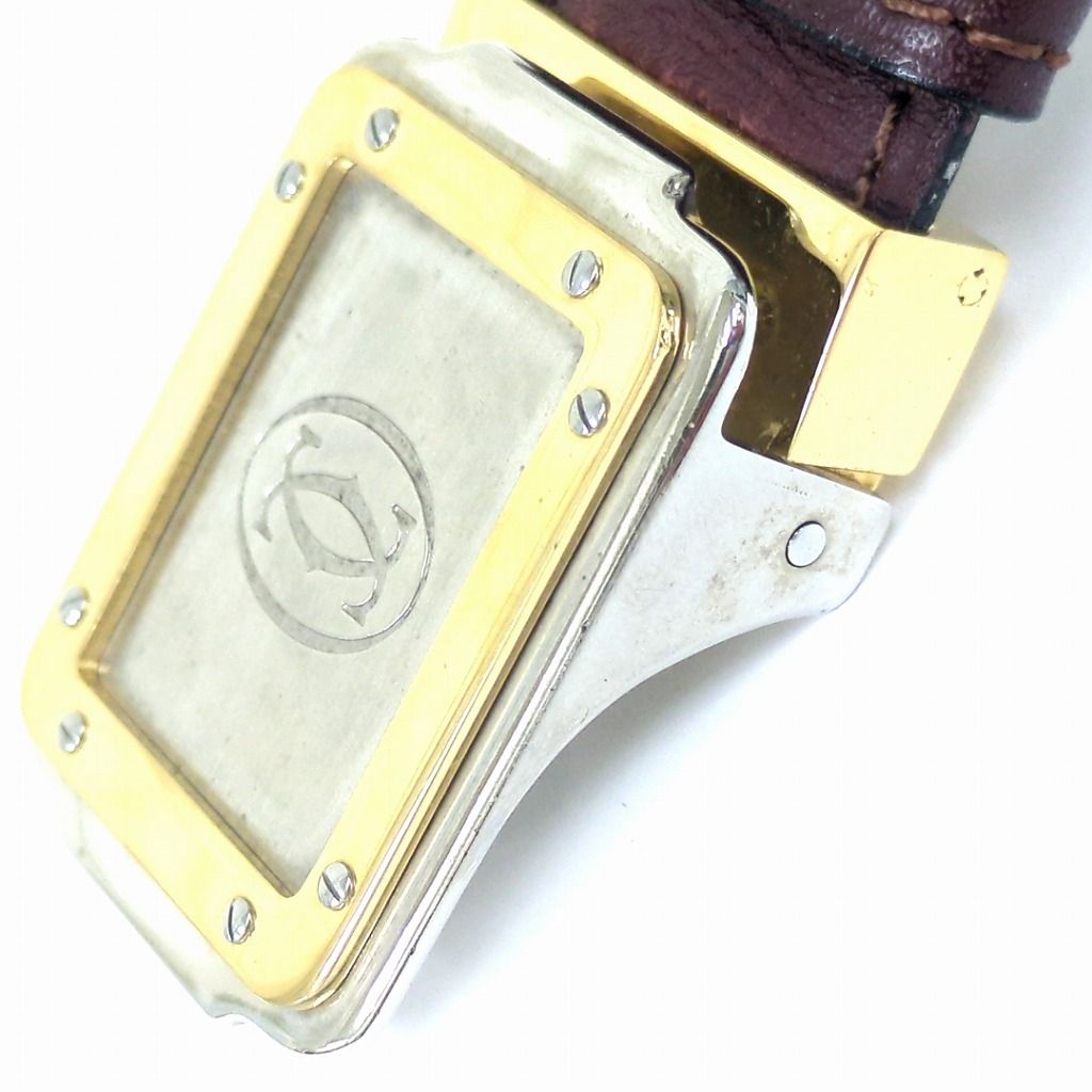 カルティエ マストライン レザー ベルト ボルドー シルバー ゴールド