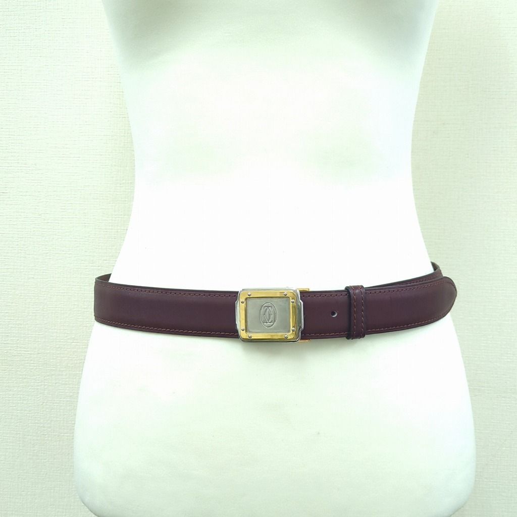 カルティエ マストライン レザー ベルト ボルドー シルバー ゴールド