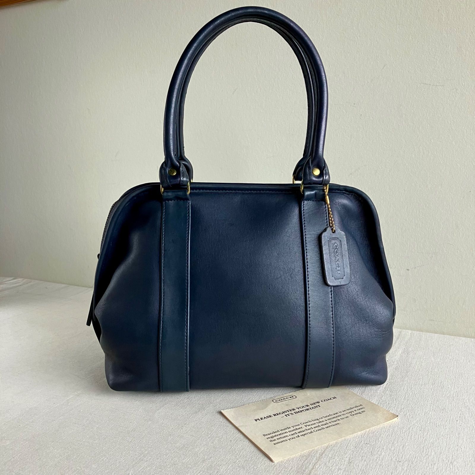 Vintage Coach Soft Satchel Doctor's Bag Navy Blue Leather 80s Rare