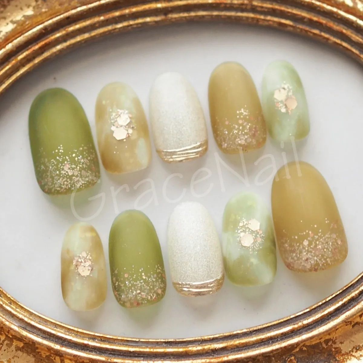 No.2222 現品販売！ネイルチップ ニュアンス/マット/グリーン - メルカリ