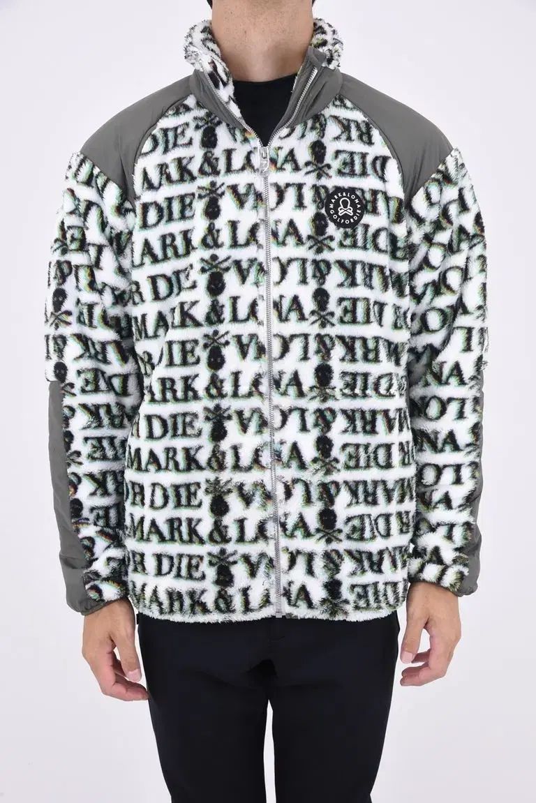 マークアンドロナMARK&LONA ロゴ総柄裏起フリースジャケット 48 マークアンドロナ ブラックジャケット MARK&LONA マークアンドロナ
