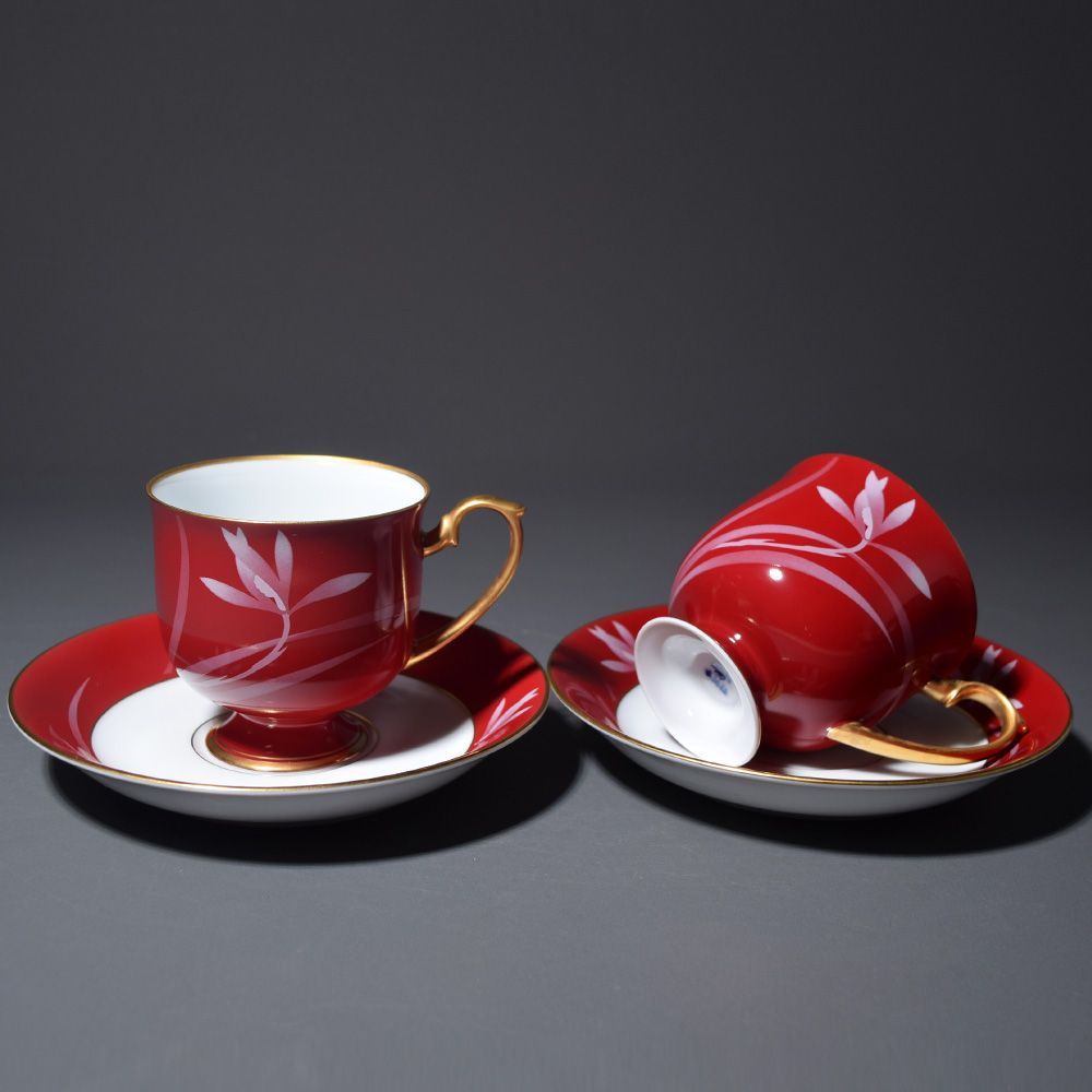 香蘭社 ベネチアンレッド カップ＆ソーサー 2Pセット 新品未使用品 有田焼 香蘭社 ベネチアンレッド カップ＆ソーサー ペア