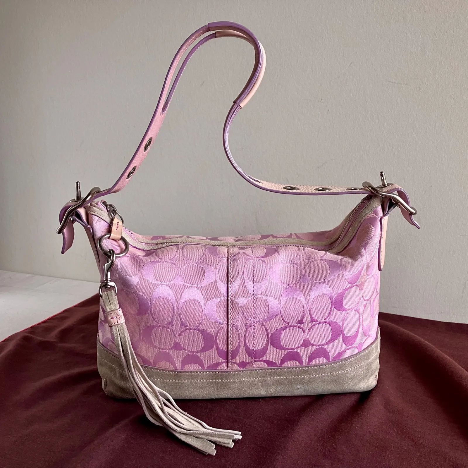 Vintage Coach East West Duffle Shoulder Bag Signature Pink Y2K 