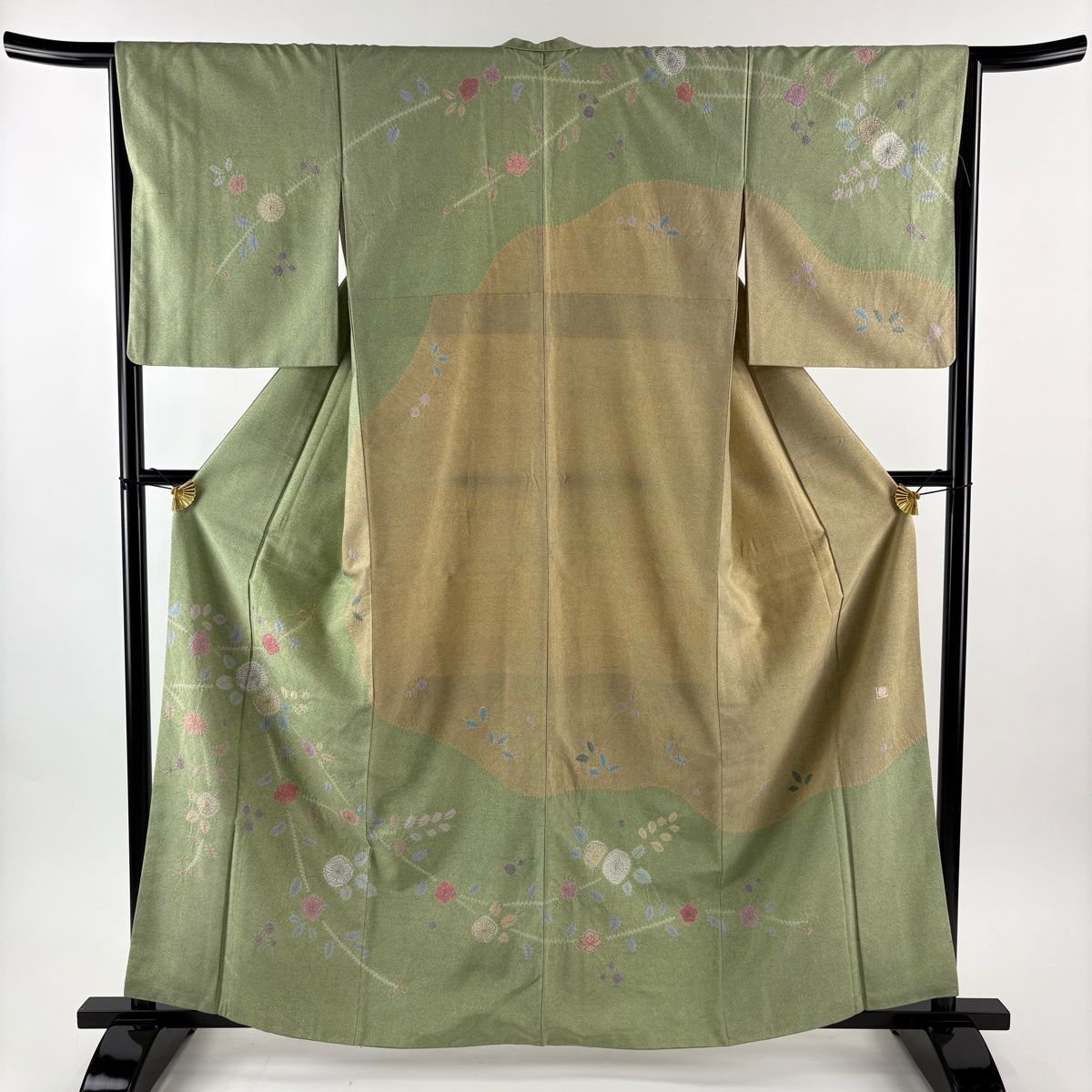 訪問着 身丈161cm 裄丈65cm M 袷 牛首紬地 落款 証紙 辻が花柄 金彩